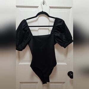 Topshop Puff Sleeved Bodysuit Black Size 6